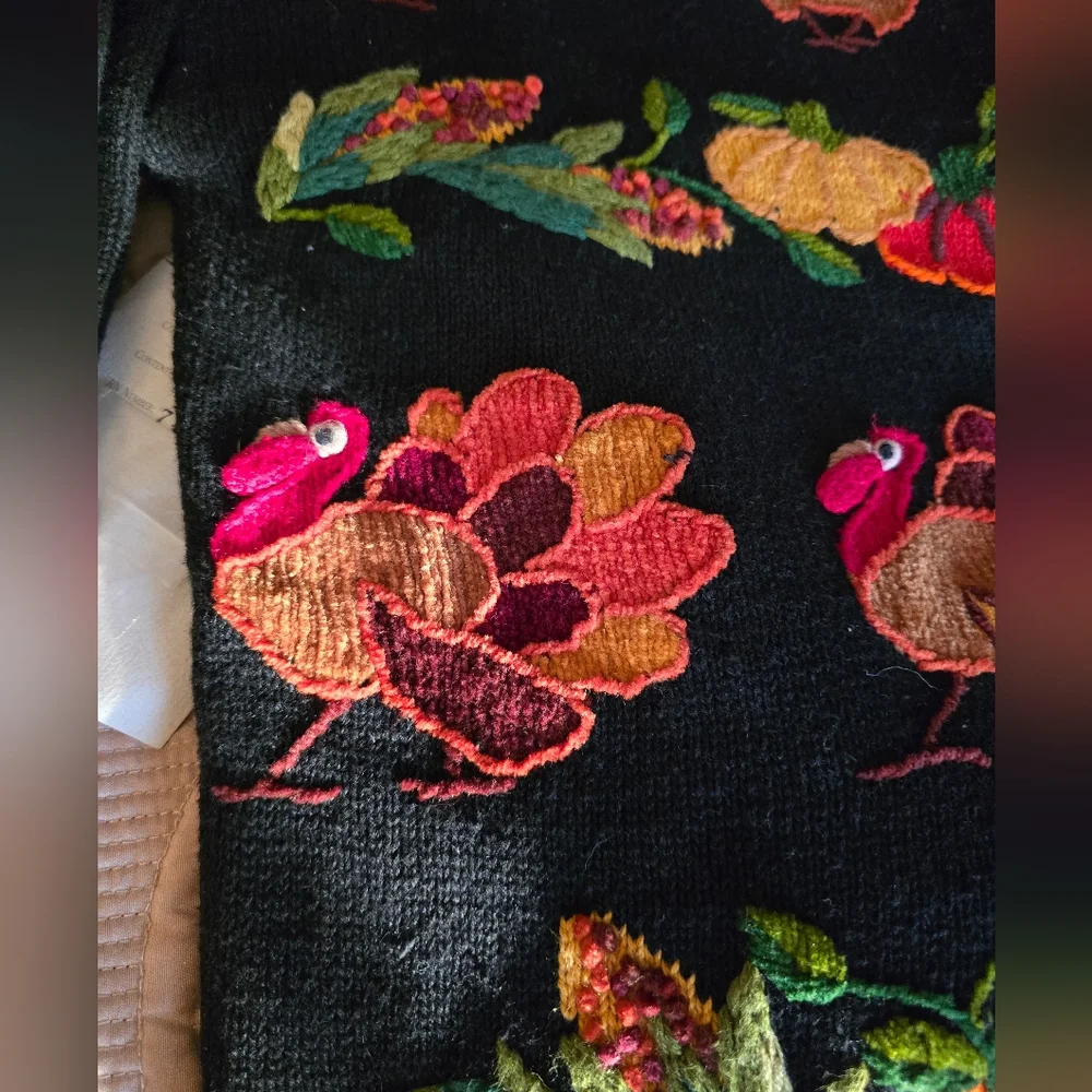 Holiday Black Turkey and Pumpkins Cardigan Sweater - Picture 4 of 10
